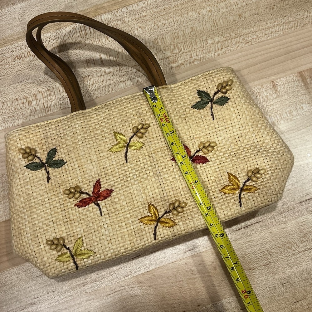Fossil Natural Straw Embroidered Wildflower Purse Handbag, Summer/Fall Theme - Picture 9 of 10
